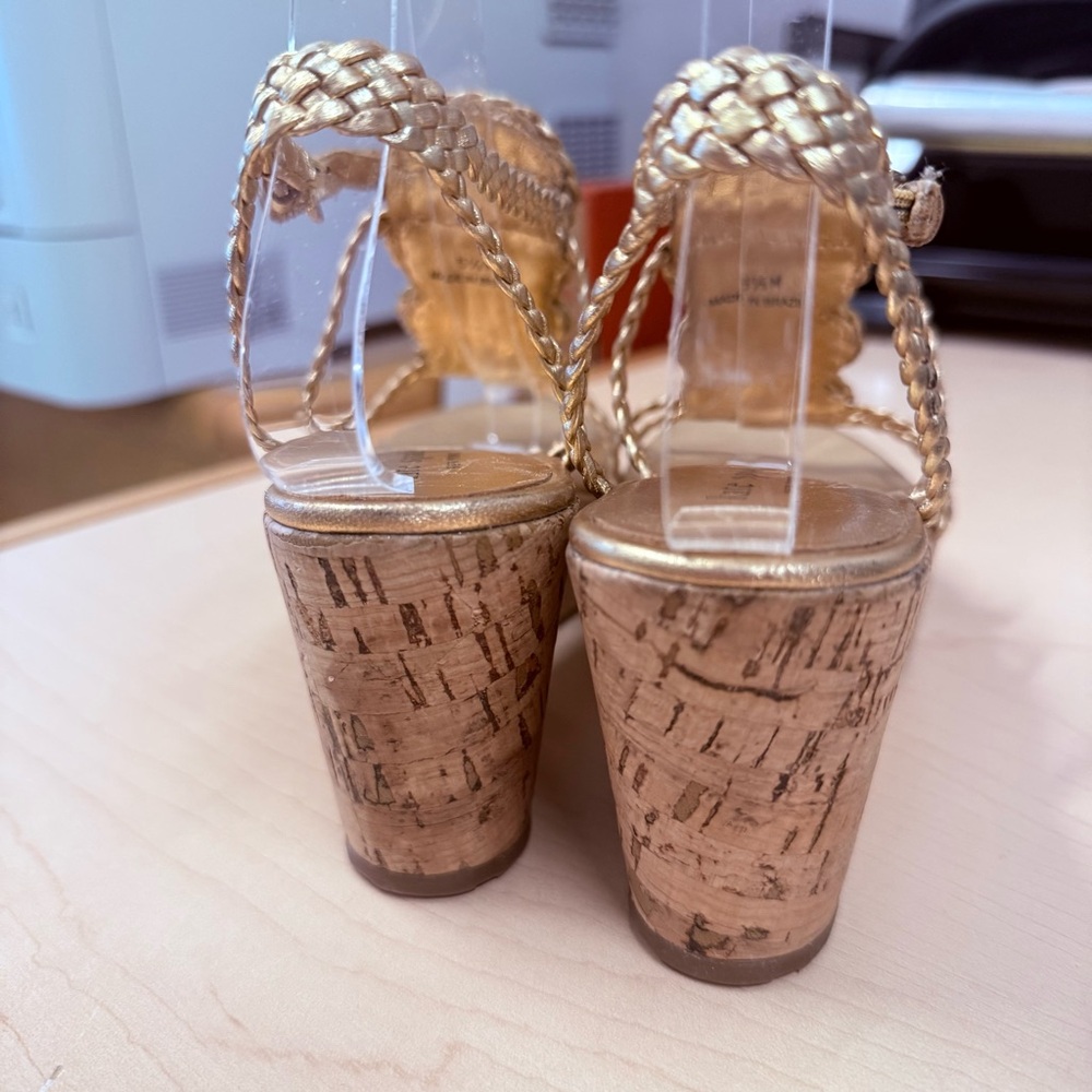 Kate Spade New York Metallic Gold Braided Leather Slingback Wedge Heels Size 5.5 - Picture 5 of 11